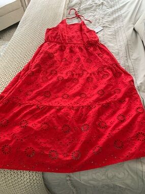 Time and Tru Red sundress halter style red cotton eyelet NWT LG